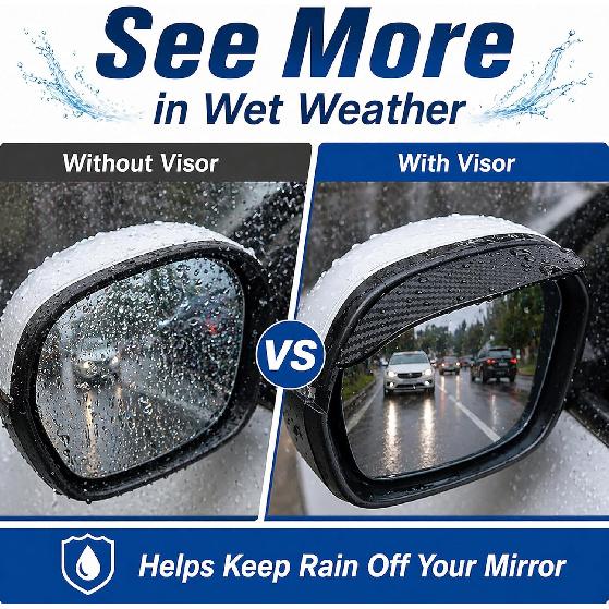 2PCS Side Mirror Visor Rain Guards, Car Rear View Mirror Rain Cover | Silicone Rain Shield, Mirror Cover Rubber Visor Guard