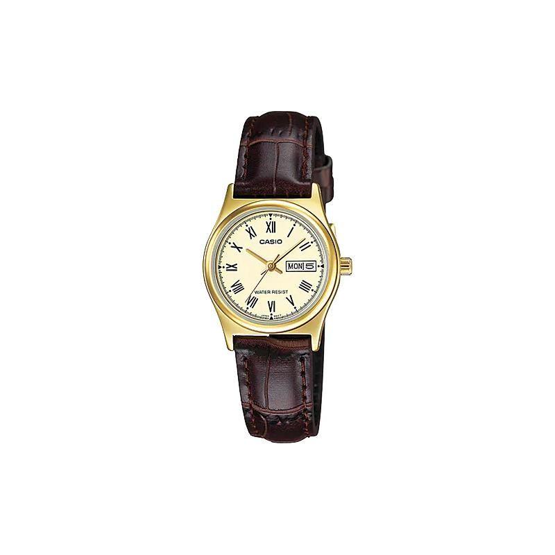 Casio Standard Series Fashionable Waterproof Quartz Watch Leather Strap Women watches Gold LTP-V006GL-9B Gold Dial