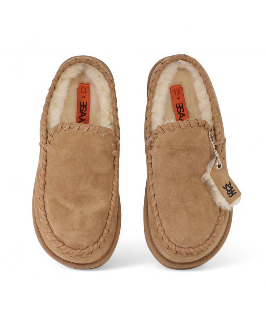 Yase Leather Swing Natural Wool Clogs Chestnut