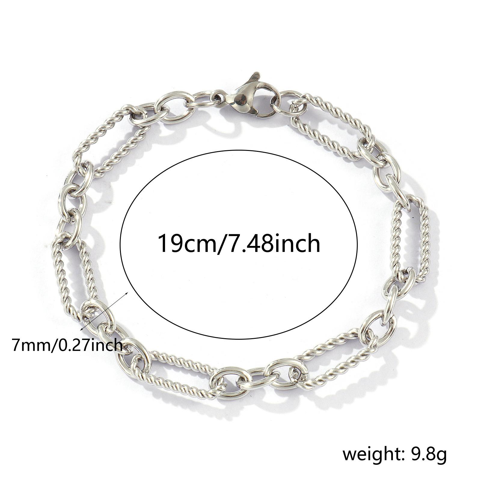 7mm Width Dainty Exquisite 304 Stainless Steel Handmade Twist Oval Link Chain Bracelets For Women Men Gift 19cm(7.5 ) long