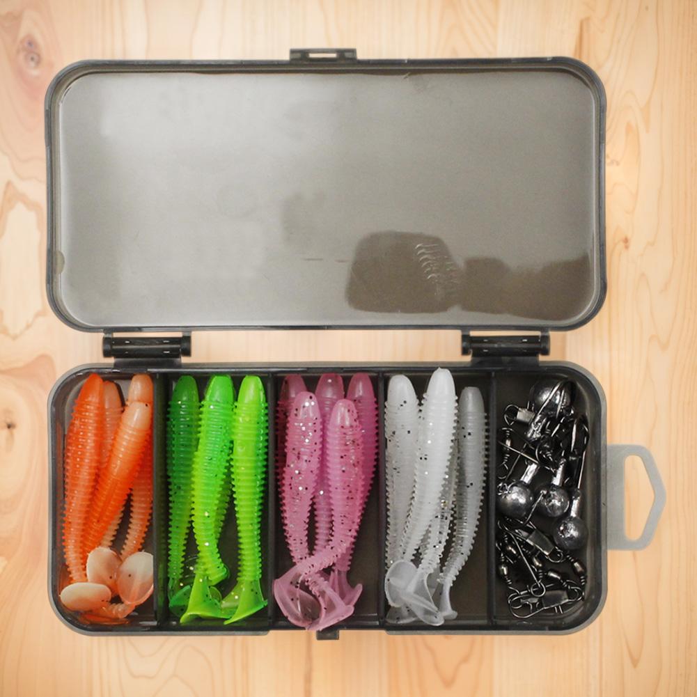 35pcs Soft Fishing Lures Kit T-Tail Swimbait with Jig Head Hook Snap Swivels Artificial Bait for Bass Trout Freshwater Saltwater