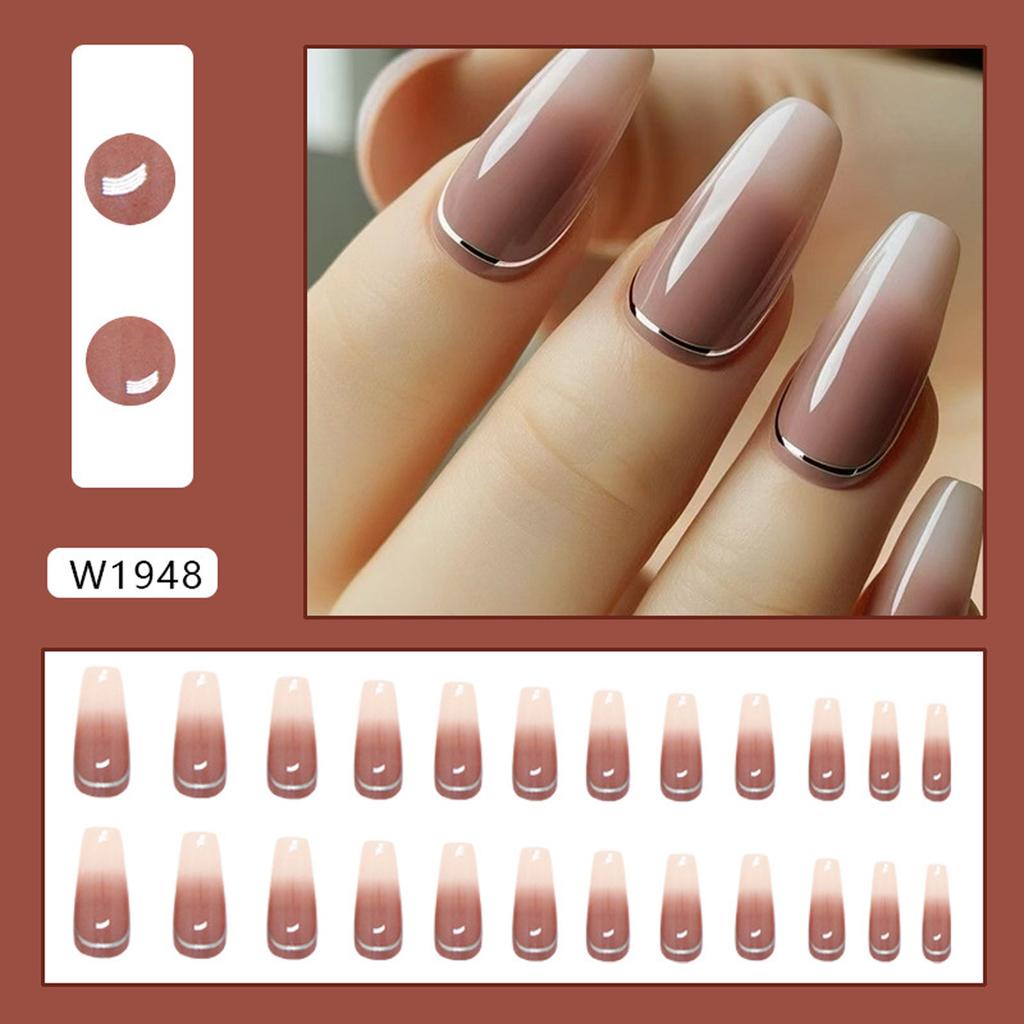 Coffin Press On Nails Gradient Designs Fake Nails Glue On Nails Artificial Acrylic Nails 24pcs Stick On Nails for Women