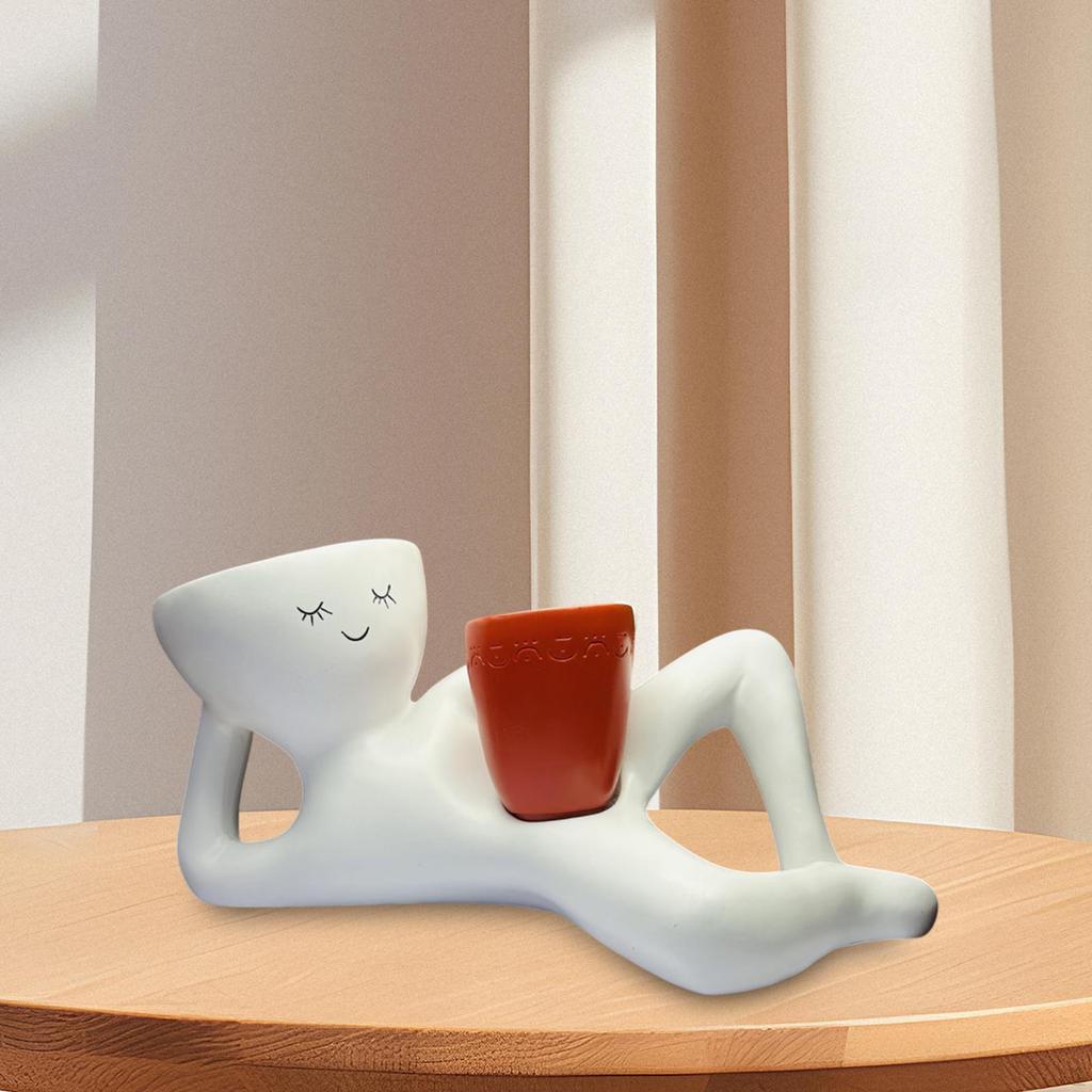 Lazy Guy Planter Ornament Creative Centerpiece Practical Plant Container Resin Flower Pot for Indoor