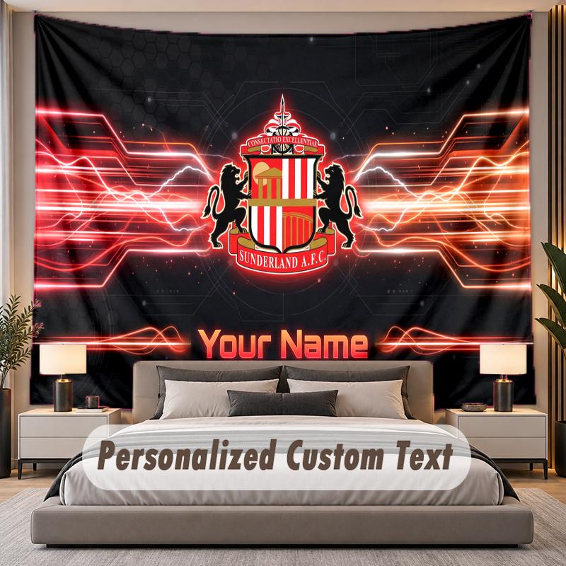 Benutzerdefinierte Namens-Text-Wandteppich Sunderland FC Personalisierter Polyester-Wandteppich für Schlafzimmer und Zimmer