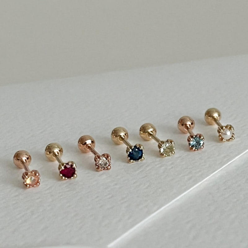 

BettyU 14k gold natural gemstone 2mm mini gold piercing opal