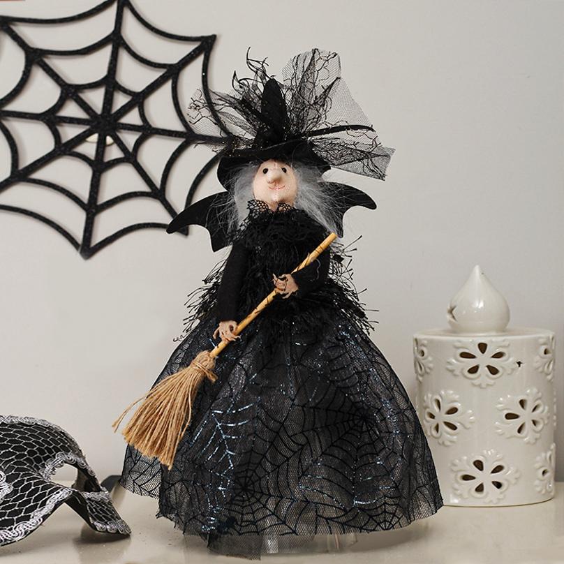 1 Pcs Broom Witch Doll Haunted House Doll Ornaments Black Spider Web Dress Witch Halloween Ghost Festival Decorate Props