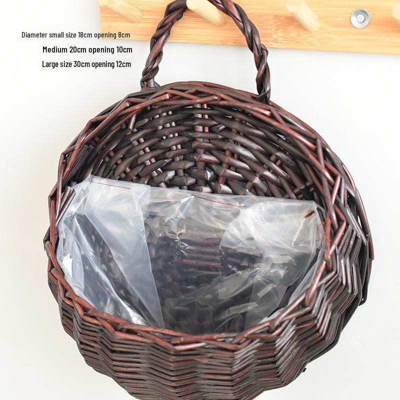 Handmade Rattan and Willow Hanging Basket for Flowers - Blue Pastoral Woven Wall Decor