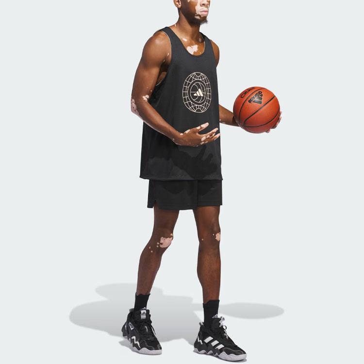 Adidas Select Worldwide Hoops Jersey Logo Print Loose Fit Reversible Basketball Tank Top Men Tops Black IU2435