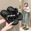 Summer New Sequined Rhinestone Sandals Ultra-light Bottom One-word Drag Open-toed Muffin Bottom Versatile Foreign Casual Shoes