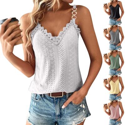 Women's Solid Color Lace Sleeveless Camisole Belly Button Top