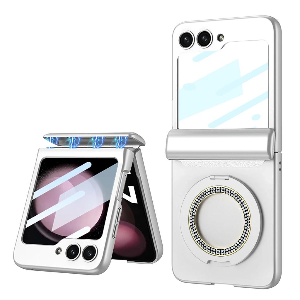 For Samsung Galaxy Z Flip 6 5 Case Magnetic Wireless Charging Matte Hinge Folding Ring Bracket Mirror Film Shockproof Hard Cover