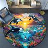 Orca Whales Round Area Rug,Carpet Rug for Living Room Bedroom Sofa Playroom Decor,Non-slip Floor Mat