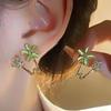 925 Silver Needle Green Flower Earrings For Women Korean Fashion Jewelry Trending Luxury Zircon Leaf Women's Stud Earrings