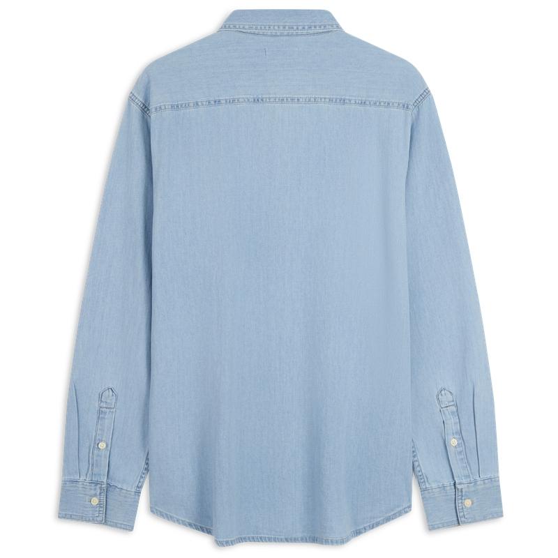 Calvin Klein Comfortable Minimalist Pointed Collar Denim Button-Up Shirt Men Shirts Blue 40BM796-450