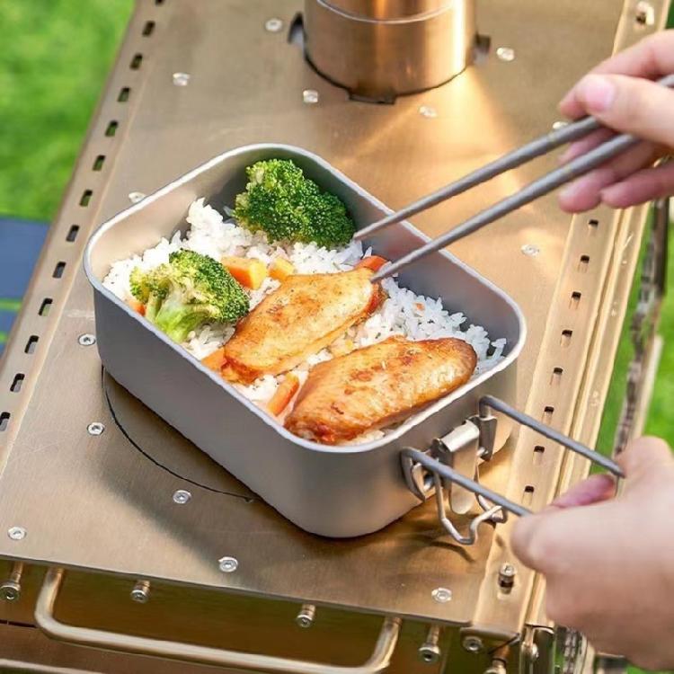 Metal Alloy Camping Bentos Container Portable Bentos Box Rectangle Lunch Box Outdoor Camping Picnic Cookware