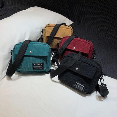 Women Canvas Single Shoulder Messenger Bag Small Square Bag Corduroy Bag