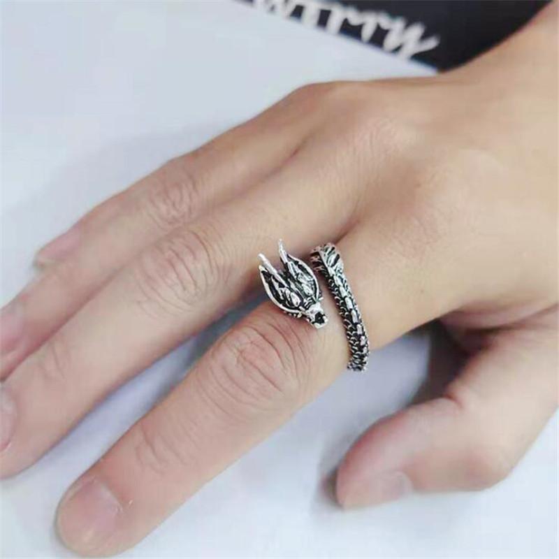 New Retro Thai Silver Jewelry Domineering Dragon 925 Silver Personality Zodiac Creative Popular Opening Rings R239