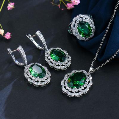 European and American Noble and Elegant 3A Zircon Jewelry Earrings Ring Necklace Three-piece Fashion Bridal Wedding Dinner Accessories