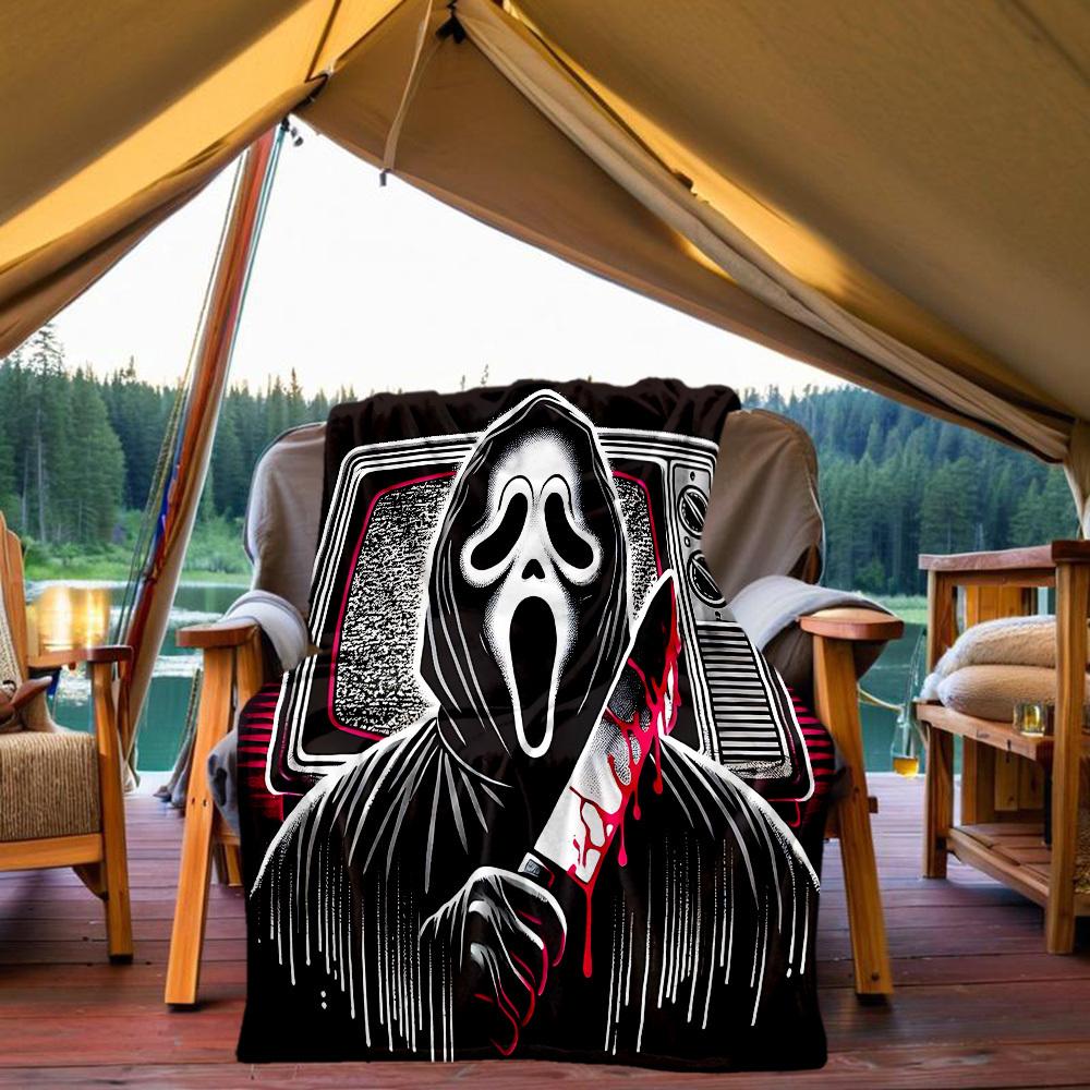 1PC Ghostface Scream Outdoor Flannel Throw Blanket - HD Printed Lightweight Soft Warm All-Season Blanket for Sofa, Bed, Travel, Camping 039