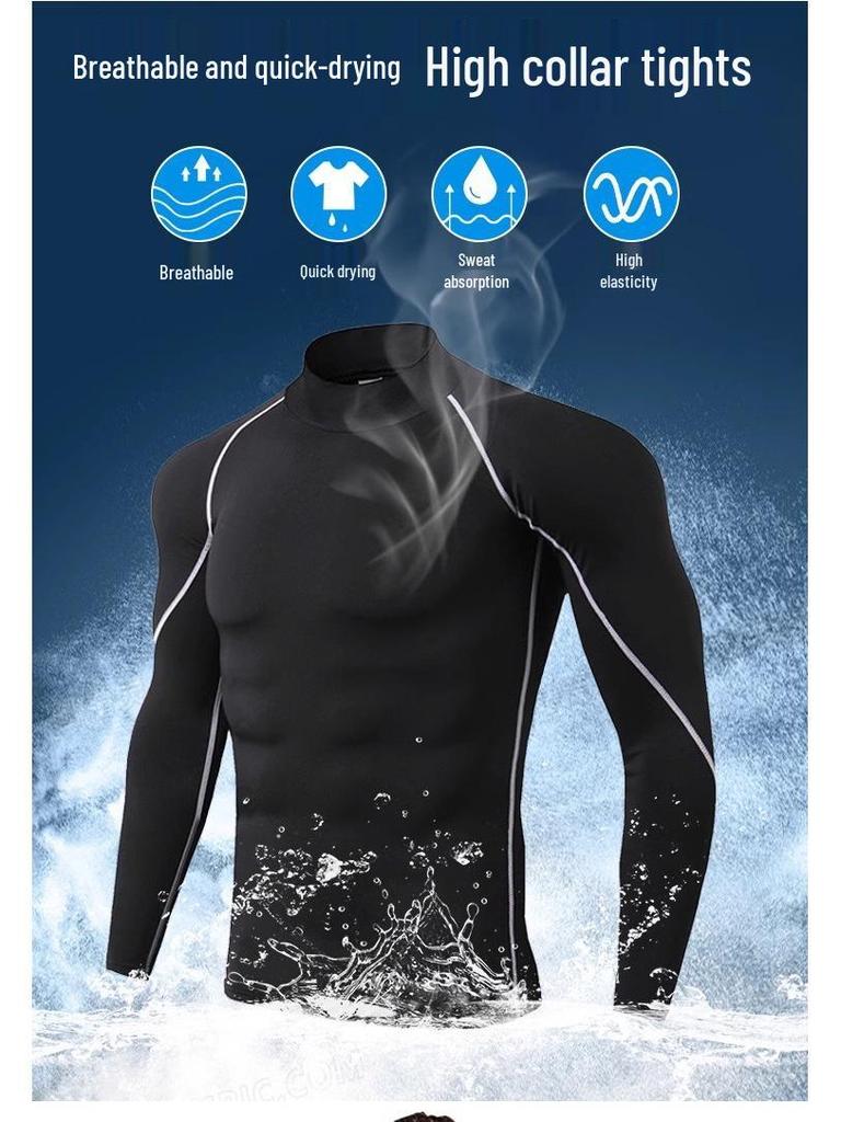 Men's Quick-Dry Compression Long Sleeve High Neck Athletic Base Layer