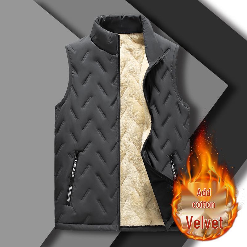 Men's Lambswool Stand Collar Vest - Thickened, Velvet-Lined, Windproof, Plus Size, Autumn/Winter Warmth