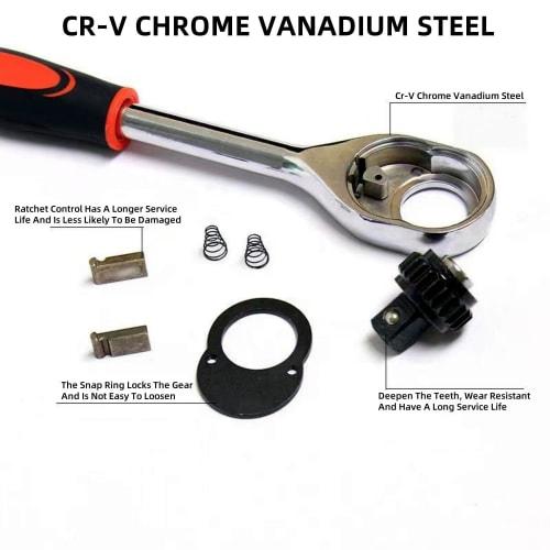 12-Piece Socket Wrench Set with 6.35mm (1/4") Drive Hex Sockets, Quick-Release Ratchet Handle, and Holder for Vehicle Maintenance, Repairs, and Automo