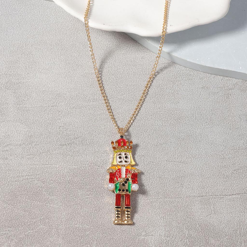 Creative Cartoon Alloy Drip Oil Inlaid Zircon Nutcracker Soldier Pendant Necklace Versatile Everyday Style