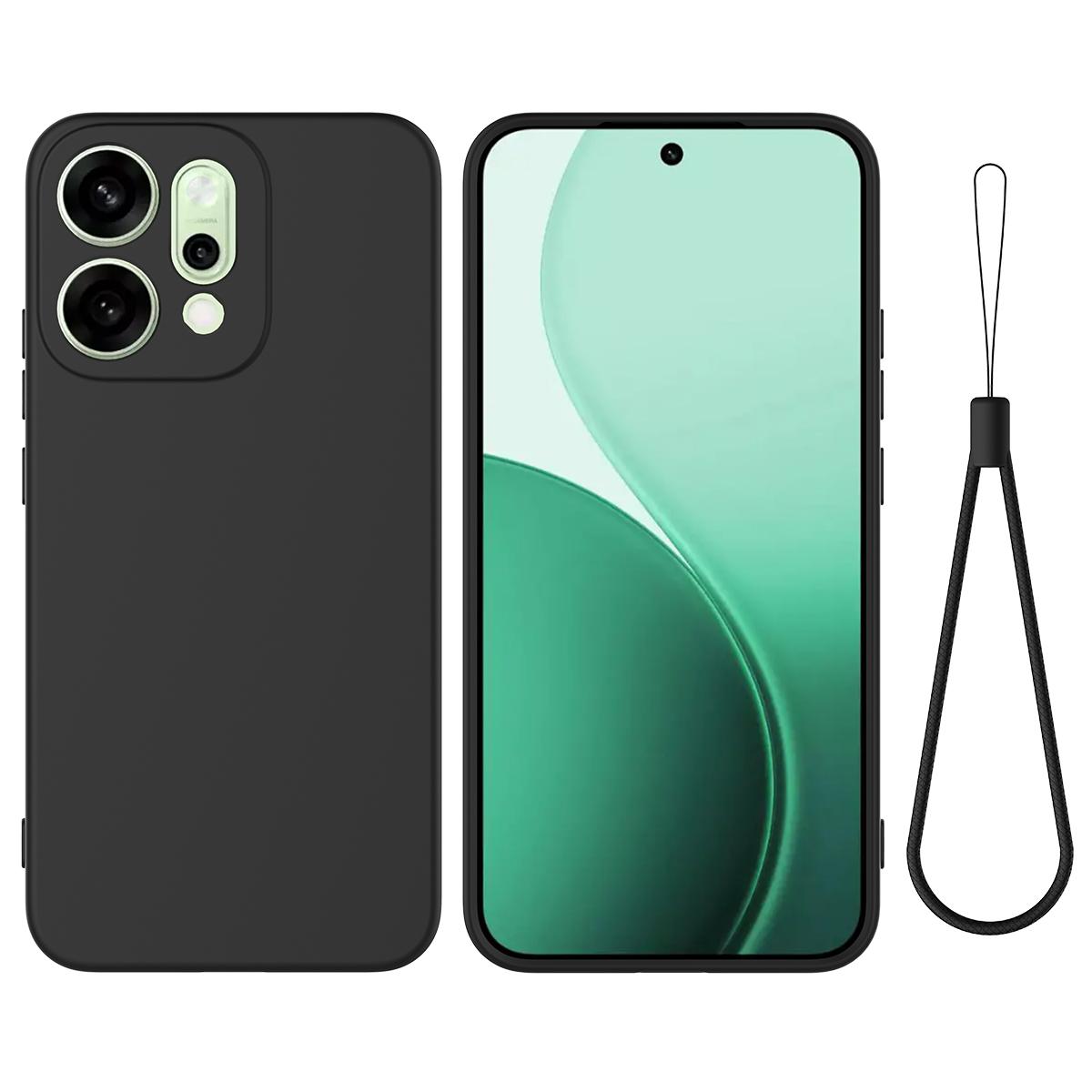 

For Oppo Reno14 5G (China)/Oppo Reno14 5G (Global) Liquid Silicone Case Phone Back Cover with Hand Strap Black