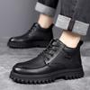 2024 Winter Shoes Men Ankle Boots Fashion Brand Male Footwear Genuine Leather Warm Plush Flat Non-slip Pure Black D230