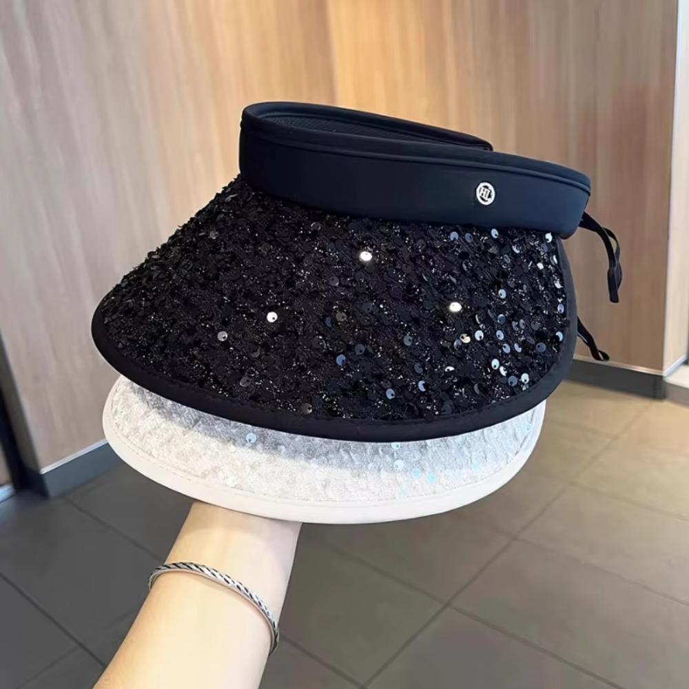 Summer Empty Top Cap Shiny Visor Cap Fashion Sequin Sun Hat  Beach