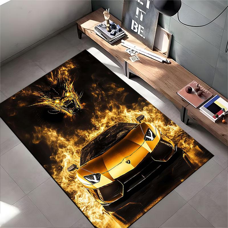 Golden Car with Fiery Dragon suitable as a non-slip mat for the living room or bedroom sofa