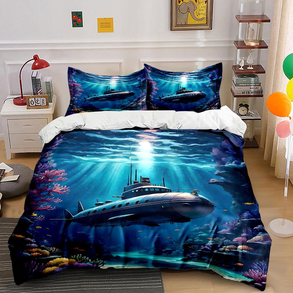 "Underwater Submarine Decor Set" Soft Skin-Friendly Bedding Set Includes 1 Duvet Cover And 2 Pillowcase, Gift