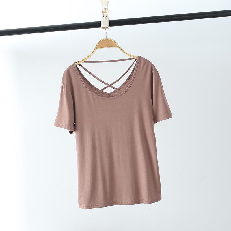Modal Base Shirt Damen Lässiges Dünnes Sommer Rückenfreies T-Shirt Slim Fit Rundhals Kurzarm T-Shirt