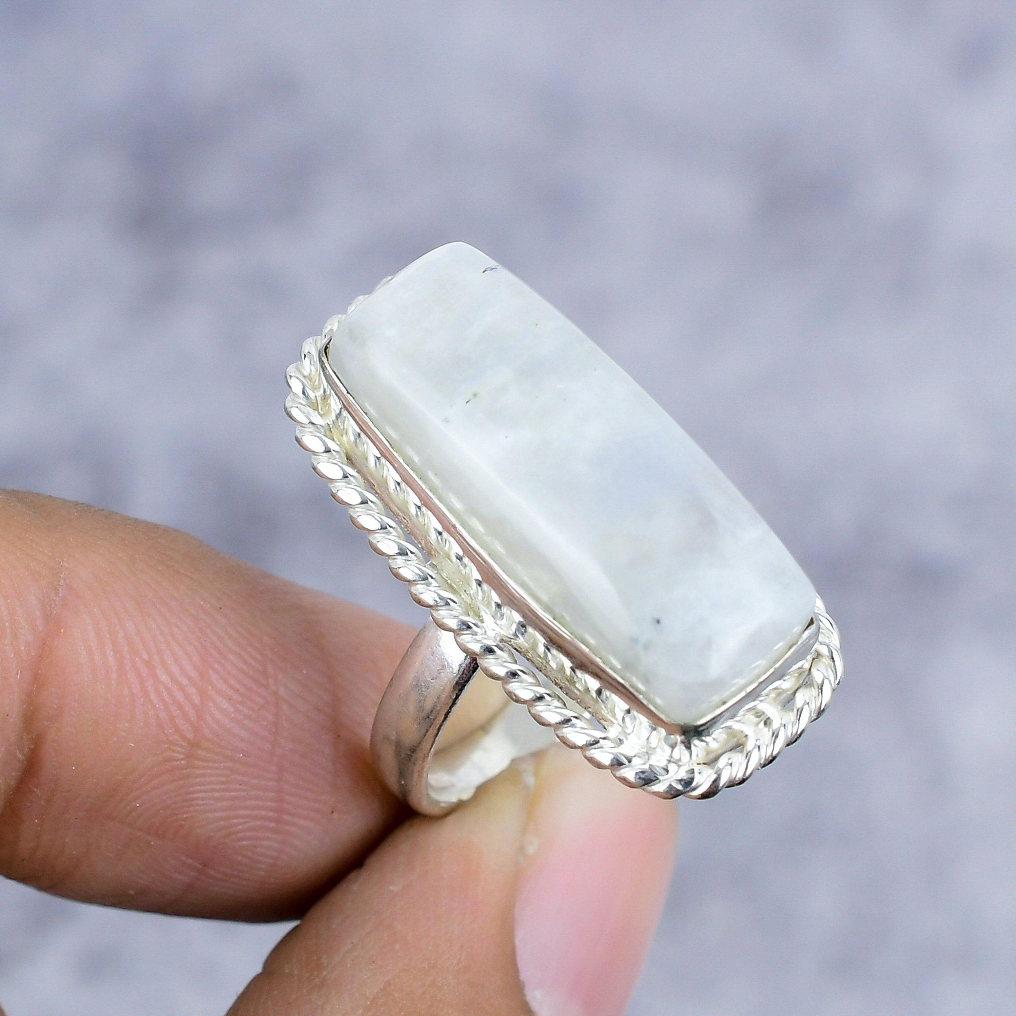 

Rainbow Moonstone Gemstone Handmade 925 Sterling Silver Jewelry Ring Size 9 M-2602