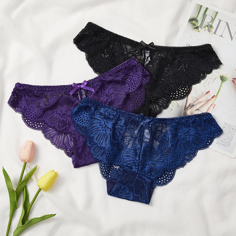 1Pcs Sexy Lace Transparent Briefs Underwear For Woman Female Low-Rise Panties With Bow Women's Underwear Intimates