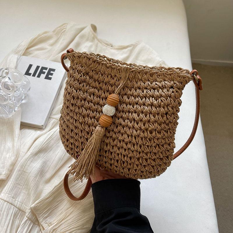 Geantă de paie cu franjuri boemă pentru femei, geantă de plajă de vară, geantă casual all-in-one, geantă crossbody