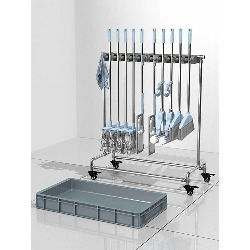 Mobile Stainless Steel Multi-Tool & Mop Holder with Sink