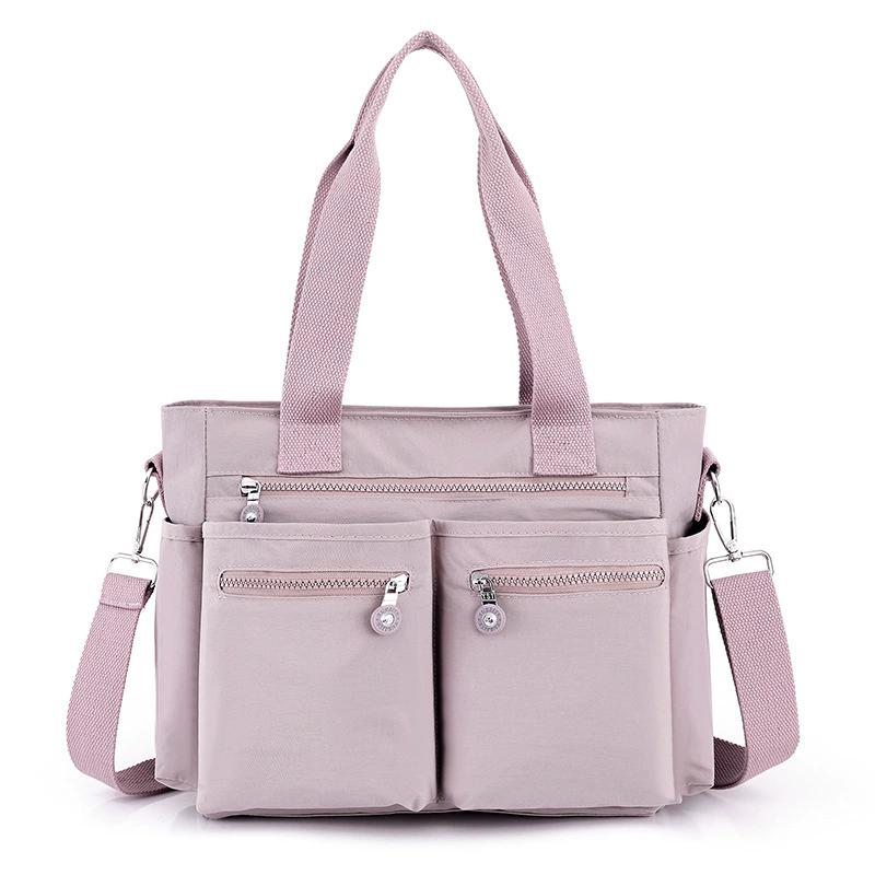 Women's Solid Color Multi-Pocket Tote Bag, Large Capacity Lightweight Crossbody Shoulder Bag, Casual Satchel Handbag for Work Travel