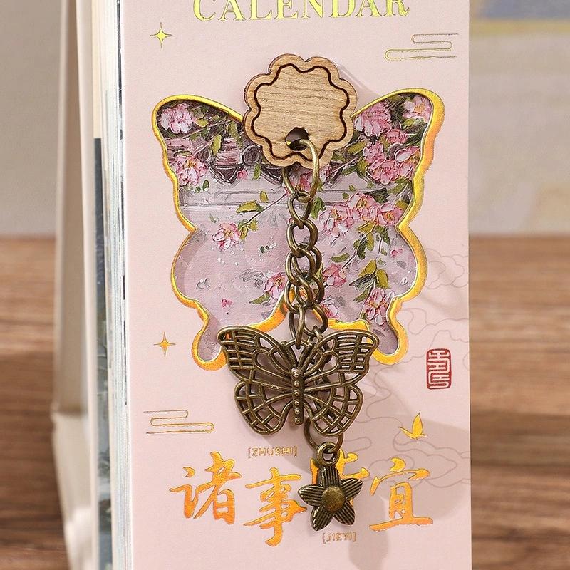 2026 Desk Calendar With Gold Ring Binding 365 Days Vintage Oil Painting Inspirational Quotes One-Way Page Turn Daily Planner