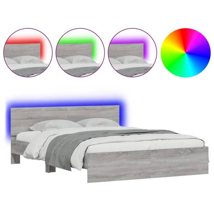 VidaXL Bed Frames with Headboard and LED, Double Bed with Slatted Base, Adult Bed, Bedroom Furniture, Modern, 3207600