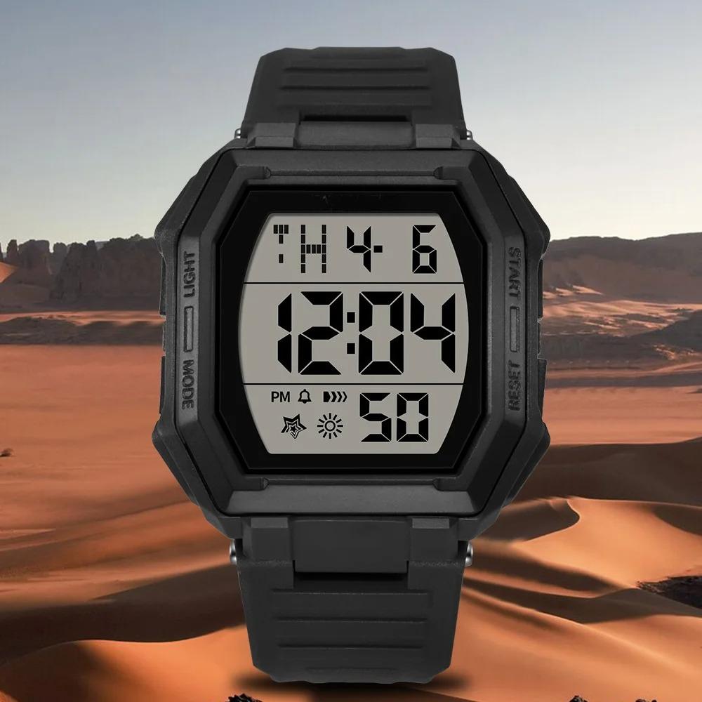 Men Digital Watch Outdoor Sports Multifunctional Waterproof Shock Resistant Large Screen Display Luminous Wristwatch