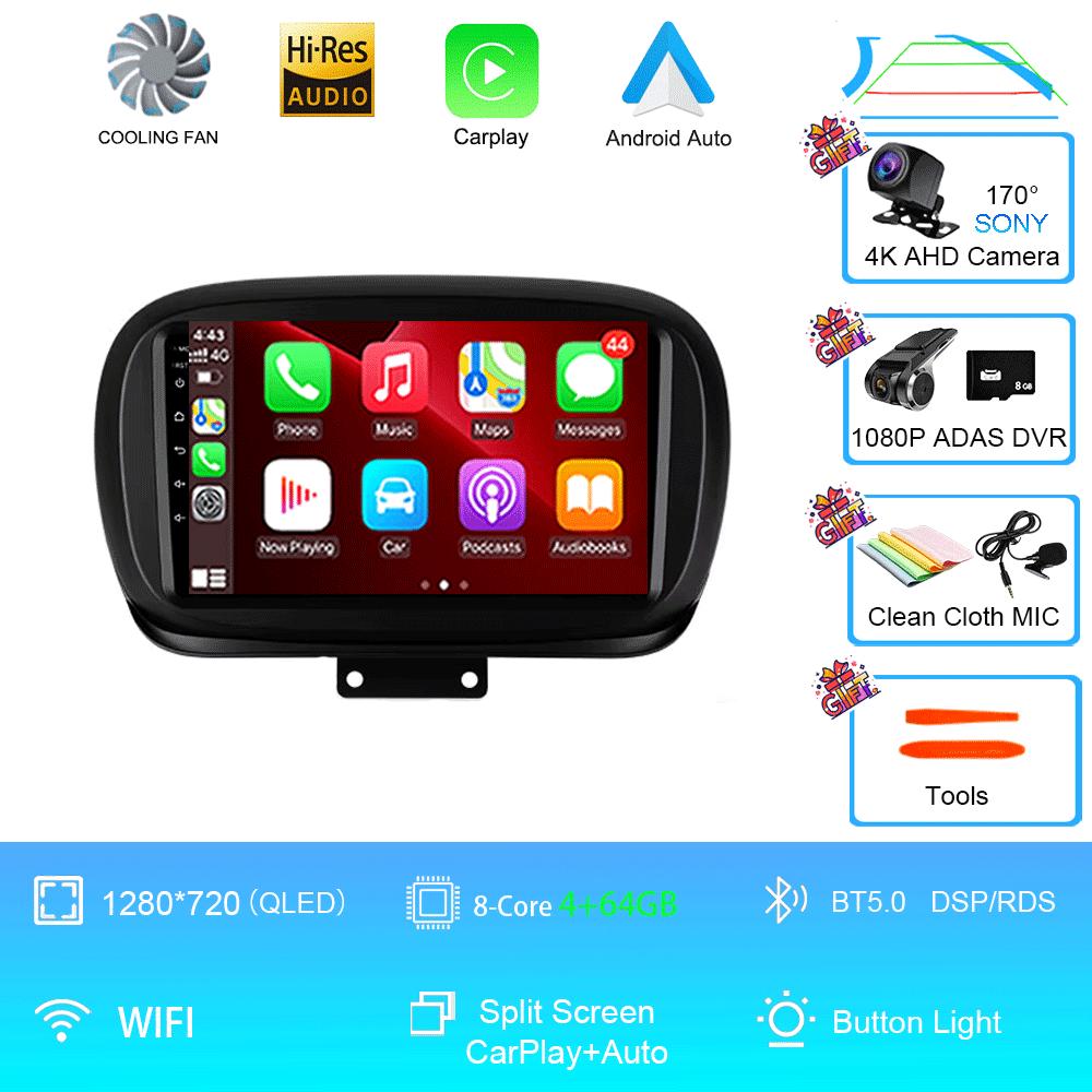 Car Radio Android 14 For Fiat 500X 2014 - 2020 Multimedia Video Player GPS Navigation Wireless Carplay+Auto Stereo QLED HeadUnit