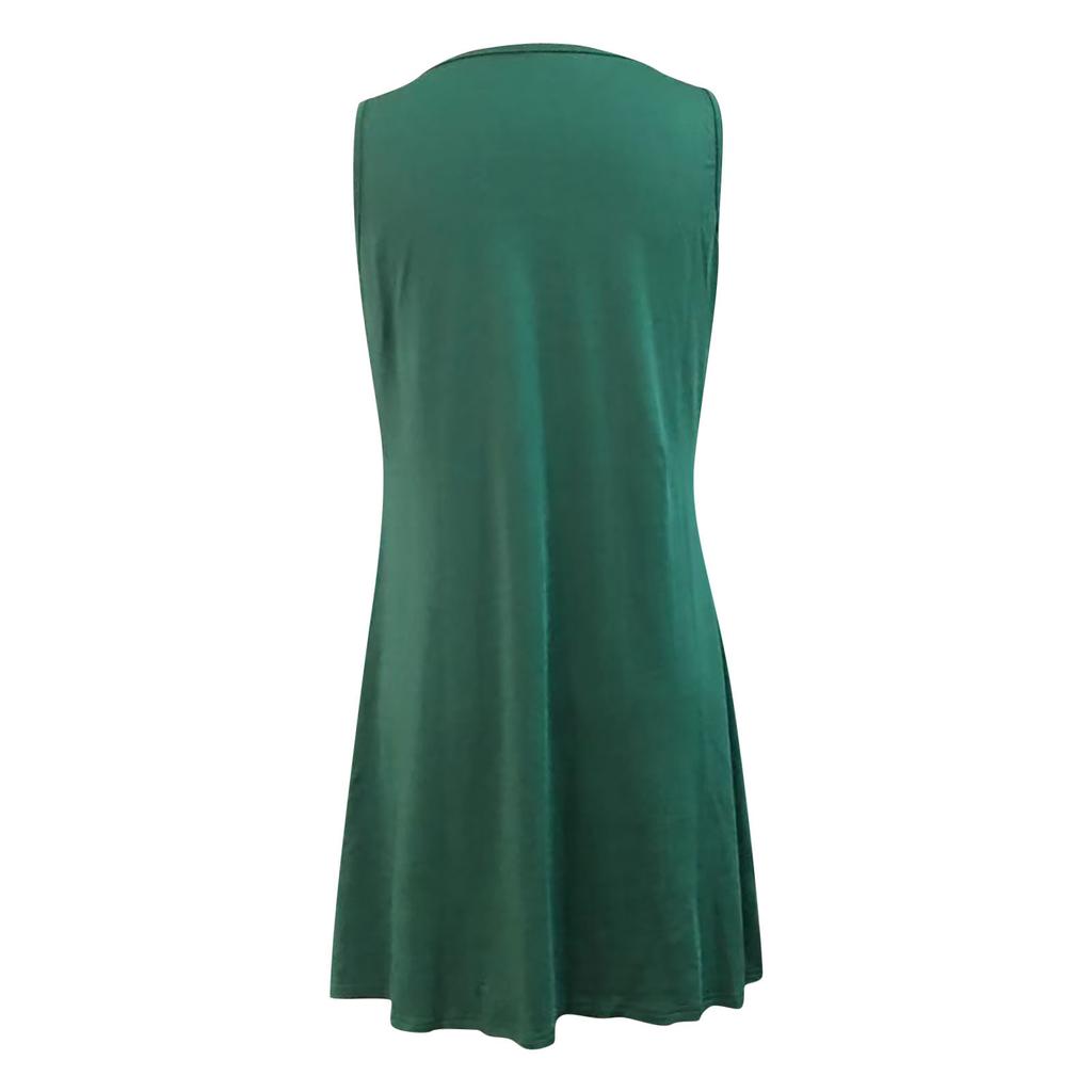 Women Summer  Print Hollow Out Sleeveless Loose Tank Mid Dresses