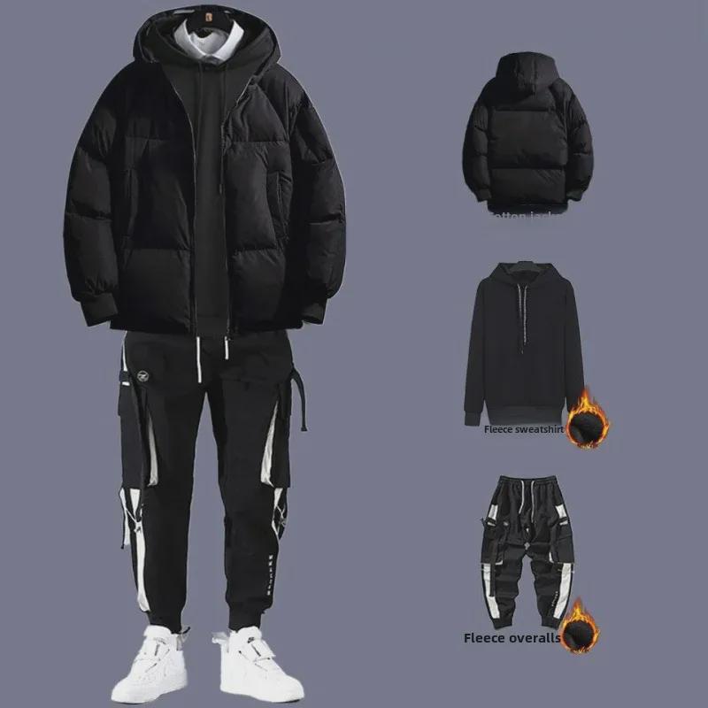 Men's 2020 Autumn/Winter Thick Cotton Three-Piece Suit: Winter Coat with Plus Velvet Sweater