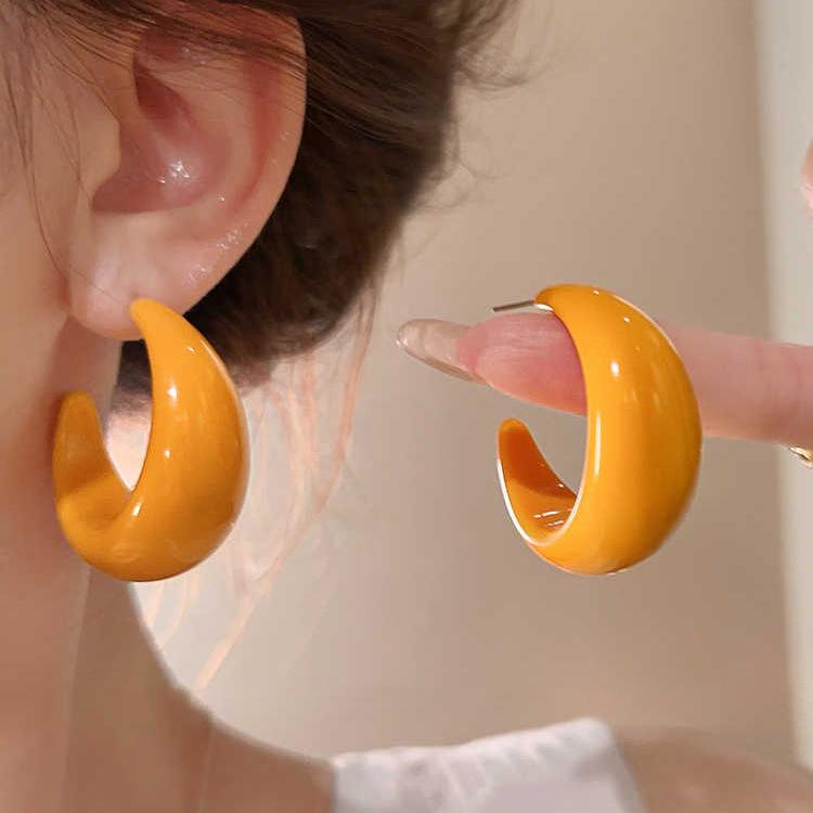 Candy Color C-Shaped Geometric Ear Cuff: Silver Needle Earrings for Women - Stylish, Unique, High-Class Design