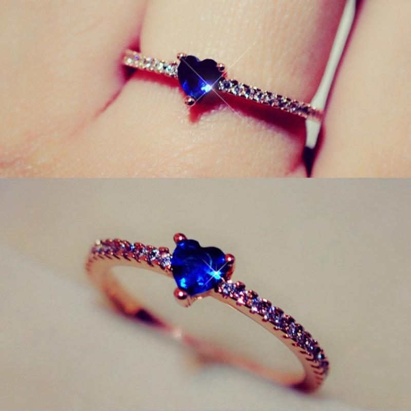 1Pc Heart-shaped Blue Synthetic Zircon Ring, Fashionable Multi-function Ring.