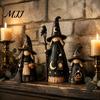 Vintage Style Halloween Table Decor Wooden Witch Ornaments, Distressed Figurines, Retro Tabletop Unique Accents Decoration with Pumpkin Designs