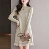 Lace Mid-length Sweater Solid-color Long-sleeved Knitted Dress for Women Loose Pullover Autumn and Winter