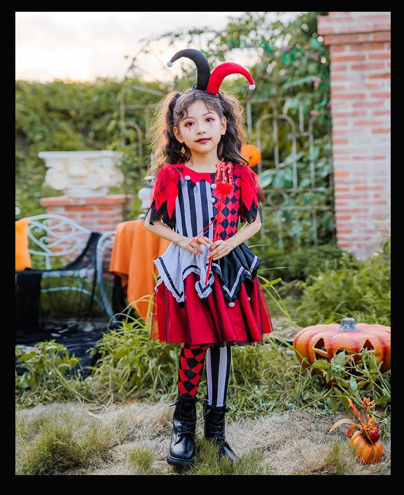 Kids It Clown Cosplay Girls Scary Dress Halloween Stage Performance Costume