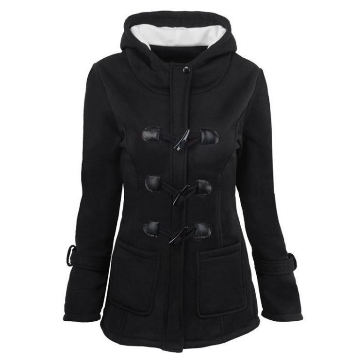 Winter Damen Warmer Woll-Kapuzenmantel mit Pelzkragen Lässige Baumwollmischung Jacke Große Größen